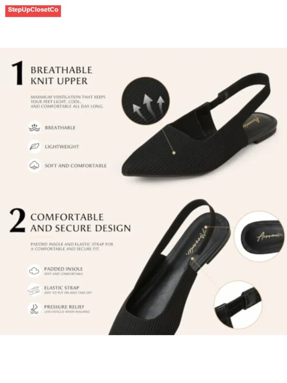 Women's Pointed Toe Knit Ballet Flats - Slip On Dressy Shoes Machine Washable